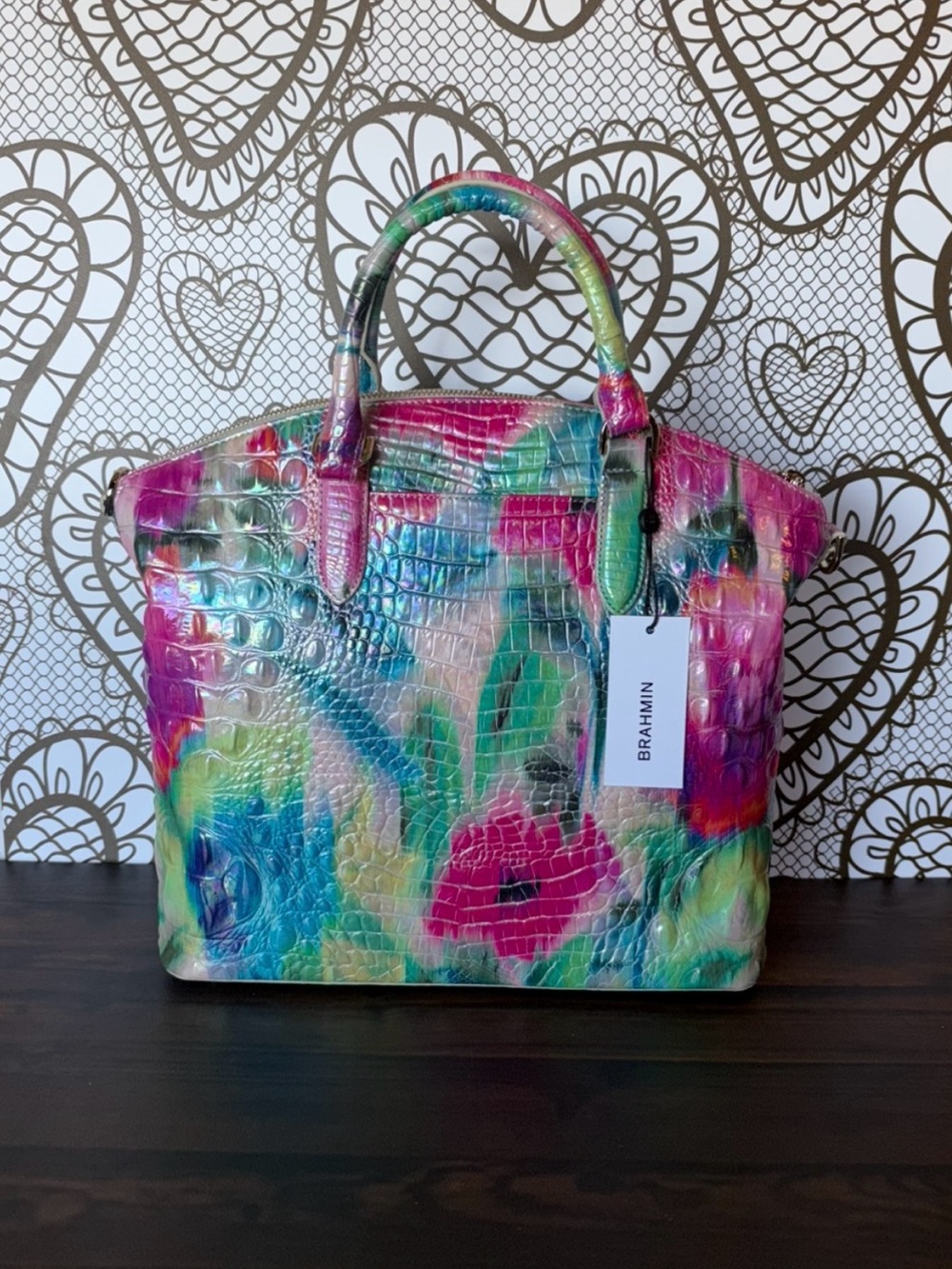 FIRM $ Brahmin Large Duxbury Melbourne IMPRESSION WATERCOLOR Satchel NWT - Picture 10 of 14